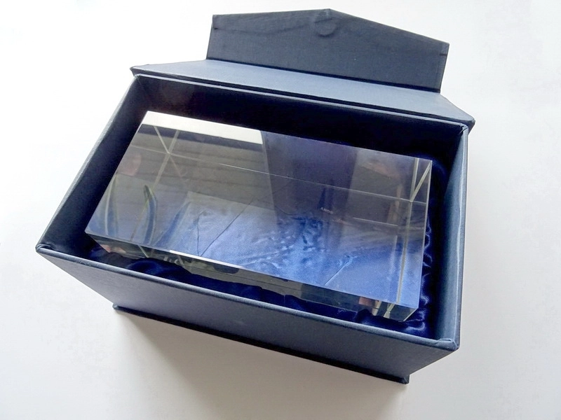 crystal glass cuboid packing dark blue